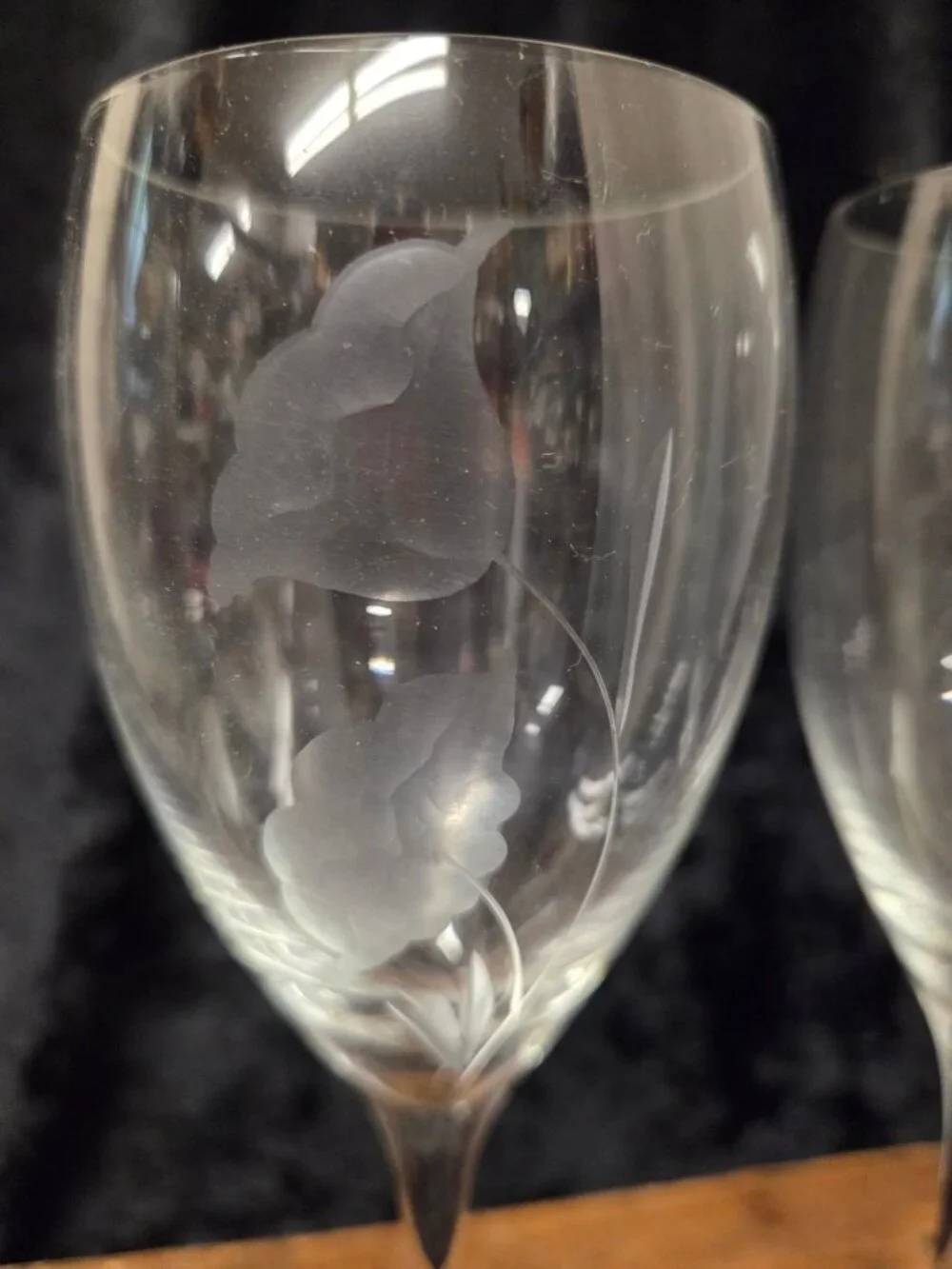 3 Clear Etched Tulip Floral Crystal Wine 8
